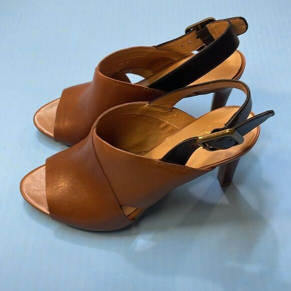 Franco Sarto Brown Leather Peep Toe Slingback Heels Women’s Sz 6 - Picture 4 of 10